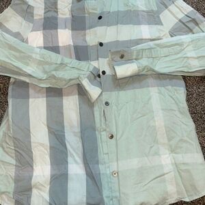 Burberry Mint Green and Gray Button Down Shirt